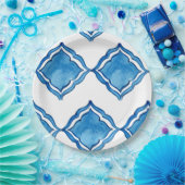 地中海コバルトブルータイルラウンド ペーパープレート (パーティー)