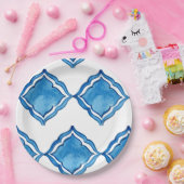 地中海コバルトブルータイルラウンド ペーパープレート (パーティー)