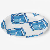 地中海コバルトブルータイル モノグラム ラウンド ペーパープレート (アングル)