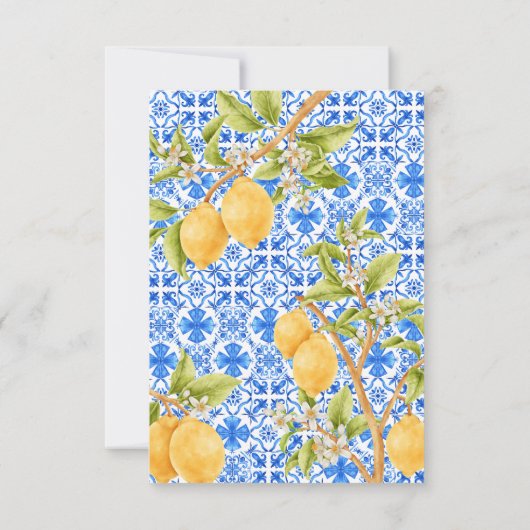 地中海スタイルのタイル イタリア レモン ブライダルシャワー サンキューカード (裏面)