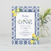 地中海スタイルのレモン 女の子 ファーストバースデー 招待状 (スタンド正面)