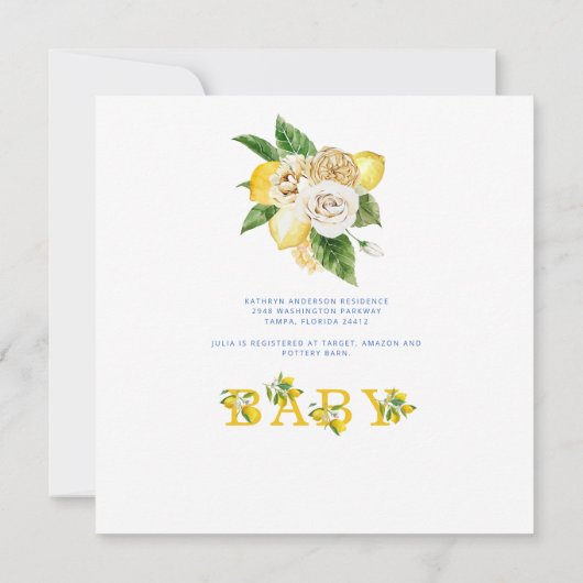 地中海スタイルの美しい花のベイビーシャワー 招待状 (裏面)