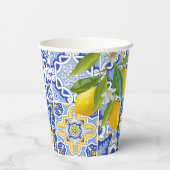 地中海スタイルの青いタイルとレモンの花嫁シャワー 紙コップ (裏面)