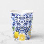 地中海スタイルの青いタイルとレモンの花嫁シャワー 紙コップ (左)