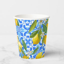 地中海スタイルの青いタイルとレモンの花嫁シャワー 紙コップ