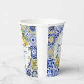 地中海スタイルの青いタイルとレモンの花嫁シャワー 紙コップ (右)