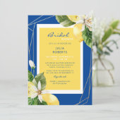 地中海スタイルの青と黄色の結婚前お祝いパーティー 招待状 (スタンド正面)