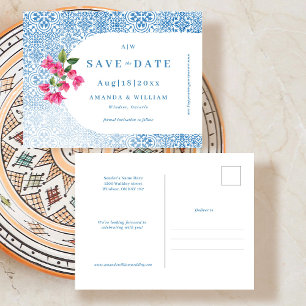 地中海タイルパターン Save the Date ポストカード