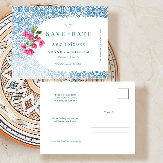 地中海タイルパターン Save the Date ポストカード
