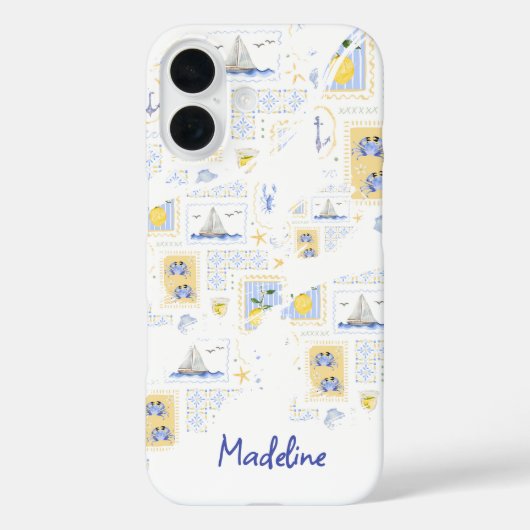地中海タイル レモン 海岸 モノグラム 名前 Case-Mate iPhoneケース (裏面)