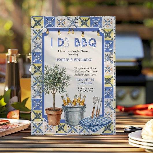 地中海タイル I Do BBQ カップル ブライダルシャワー 招待状