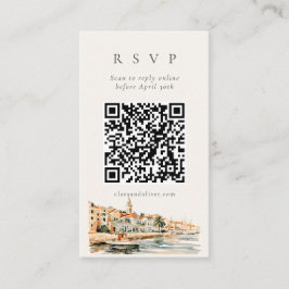 地中海ダルマチア海岸の結婚式QR RSVPカード エンクロージャーカード