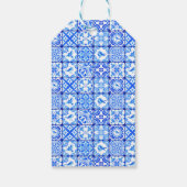 地中海ブルーのタイル ピンクの花 ディスコボール ギフトタグ (裏面)