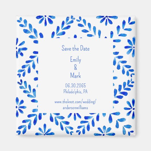地中海ブルーの結婚式のSave the Date マグネット (正面)