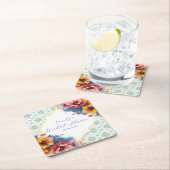 地中海ブルーの花柄ブライズシャワー スクエアペーパーコースター (インサイチュ)