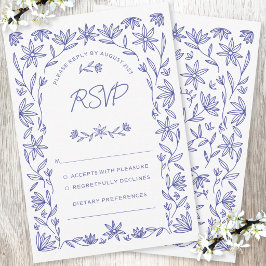 地中海ブルーの野の花の結婚式RSVPカード 出欠カード