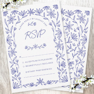 地中海ブルーの野の花の結婚式RSVPカード 出欠カード