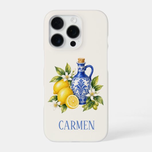 地中海ブルーの陶器レモン iPhoneケース (裏面)