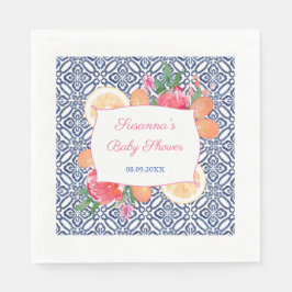 地中海ブルータイルの柑橘類ベイビーシャワーパーティー スタンダードランチョンナプキン