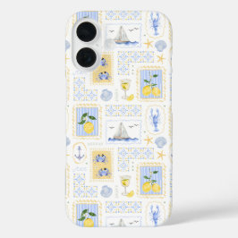地中海ブルータイル黄色いレモン沿岸 iPhone 16ケース