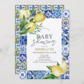 地中海ブルータイル シトラス レモン ベイビーシャワー 招待状 (正面/裏面)