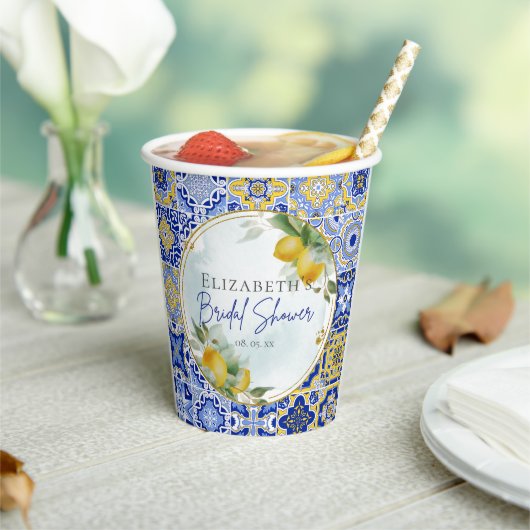 地中海ブルータイル レモン ブライダルシャワー 紙コップ (インサイチュ)