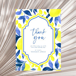 地中海ブルー イエロー レモン ブライダルシャワー サンキューカード