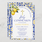 地中海ブルー タイル レモン　最初の聖体拝領 招待状 (正面/裏面)