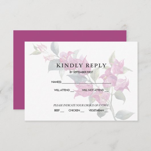 地中海ブーゲンビリア ピンク RSVP 返信 招待状 (正面/裏面)