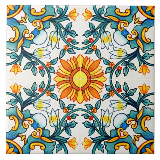 地中海ボタニカルパターン タイル (正面)