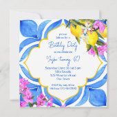 地中海マジョリカタイルのレモン 誕生日パーティー 招待状 (正面)