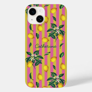 地中海レモン ピンク 黄色 ストライプ 名前 Case-Mate iPhone 14ケース