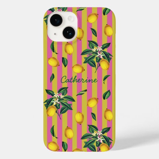 地中海レモン ピンク 黄色 ストライプ 名前 Case-Mate iPhoneケース (裏面)