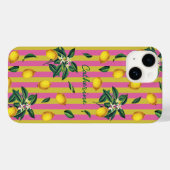 地中海レモン ピンク 黄色 ストライプ 名前 Case-Mate iPhoneケース (裏面 (横))