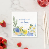 地中海レモ結婚ンの青と黄色のフローラ スタンダードカクテルナプキン (インサイチュ)