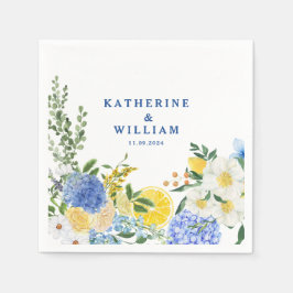 地中海レモ結婚ンの青と黄色のフローラ スタンダードカクテルナプキン