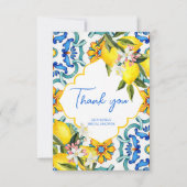 地中海風のマジョリカタイルとレモンがモチーフのウェディングシャワー サンキューカード (正面)