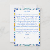 地中海風のマジョリカタイルとレモンがモチーフのウェディングシャワー サンキューカード (裏面)