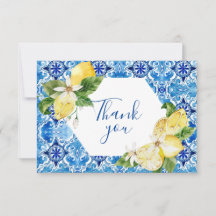 地中海風のレモン花模様のタイル　サンキューカード