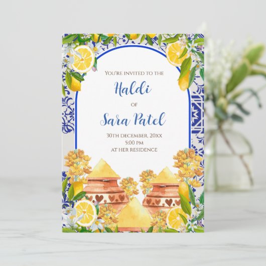 地中海風ハルディにイタリアン装飾を添えたハルディの招待状 招待状 (スタンド正面)