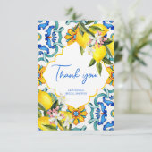 地中海風マジョリカタイルとレモンのウェディングシャワー サンキューカード (スタンド正面)