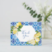地中海風レモンの花のタイル サンキュー ポストカード (スタンド正面)