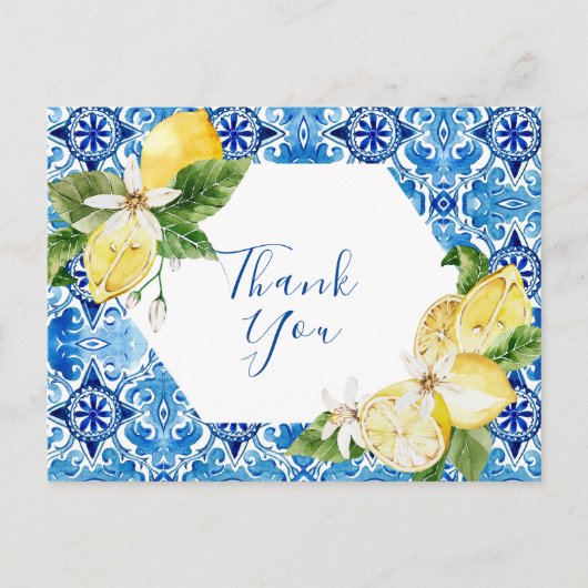 地中海風レモンの花のタイル サンキュー ポストカード (正面)