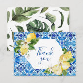 地中海風レモンの花のタイル サンクスカード サンキューカード (正面/裏面)