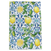 地中海風レモンの青いタイル ミディアムペーパーバッグ (正面)