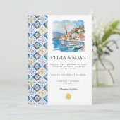 地中海風レモンタイルの結婚式招待状 招待状 (スタンド正面)