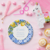 地中海風レモンブルータイルのウェディングシャワー ペーパープレート (パーティー)