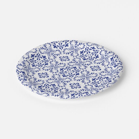 地中海風レモン ブルー モザイク タイル ウェディング ペーパープレート (アングル)