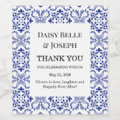 地中海風青いモザイクタイルの結婚式 ワインラベル (シングルラベル)