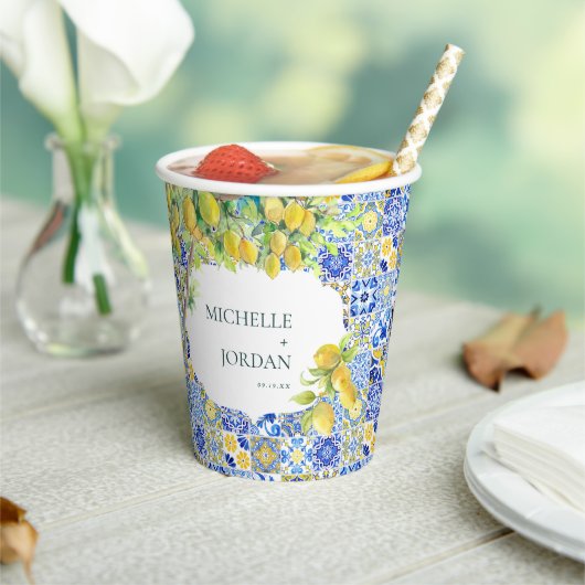 地中海風 レモンタイル ウェディング 紙コップ (インサイチュ)